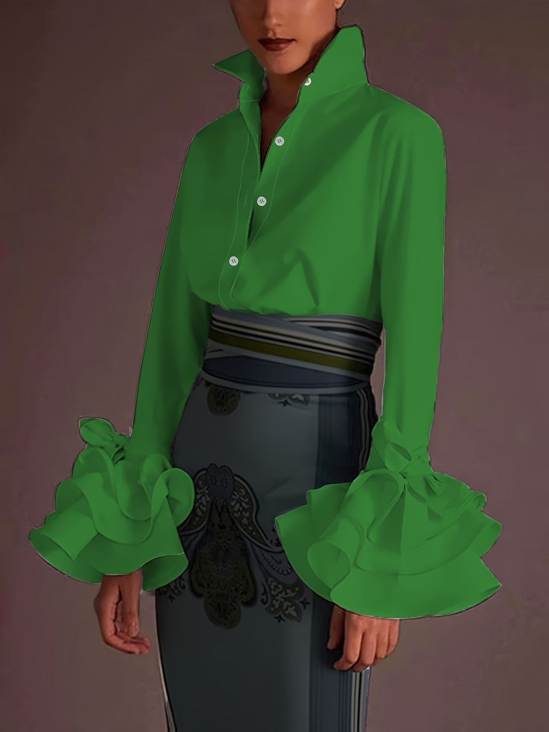 Chic Solid Flared Sleeve Blouse - Elegant Single Button - Perfect for Spring & Fall Wardrobe