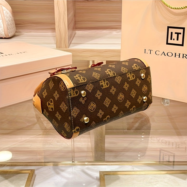 Luxury Designer Women's Coffee Brown Animal Print PVC Shoulder Bag