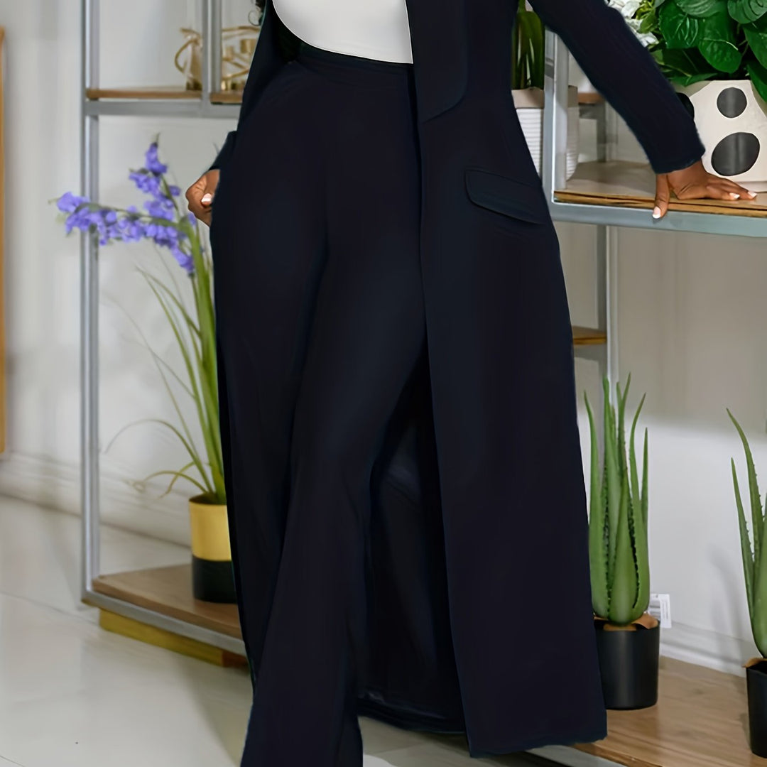 Notched Collar Long Blazer Suit Set for Women