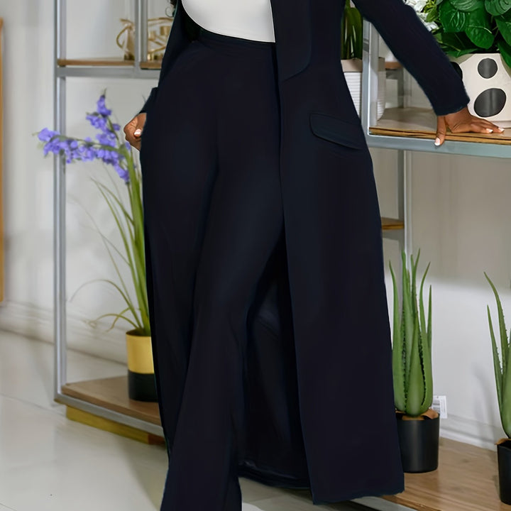 Notched Collar Long Blazer Suit Set for Women
