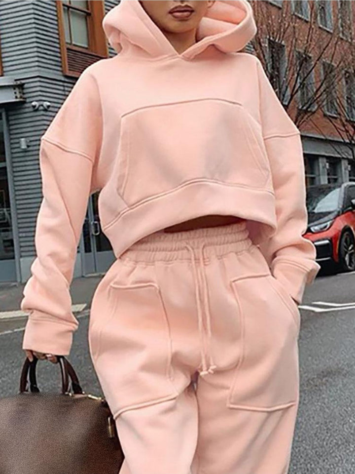 Suit for Women Women Fashion Solid Velvet Sweater Casual Twopiece Suit in Winter Nine Pant Suits