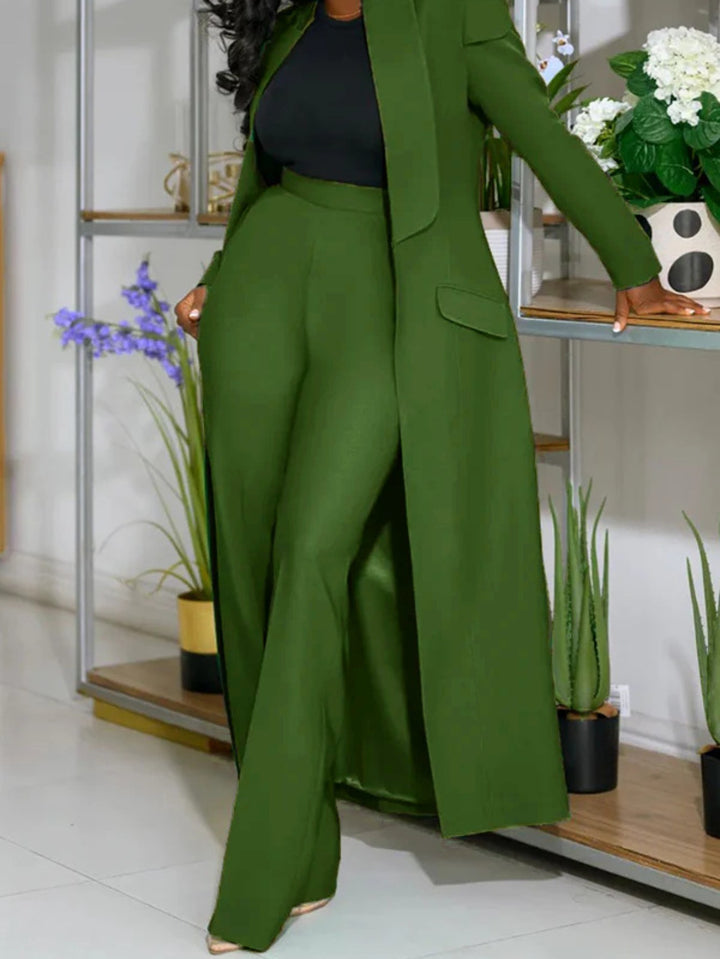 Notched Collar Long Blazer Suit Set for Women