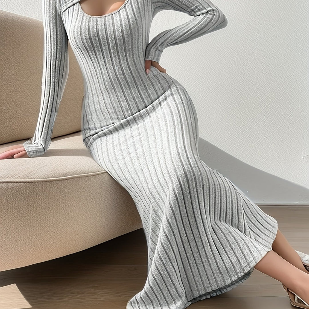 Ruched Criss Cross Halter Neck Dress, Elegant Bodycon Long Sleeve Dress