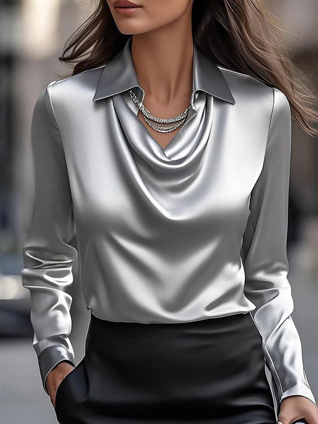 Women's Minimalist Wing Collar Blouse
