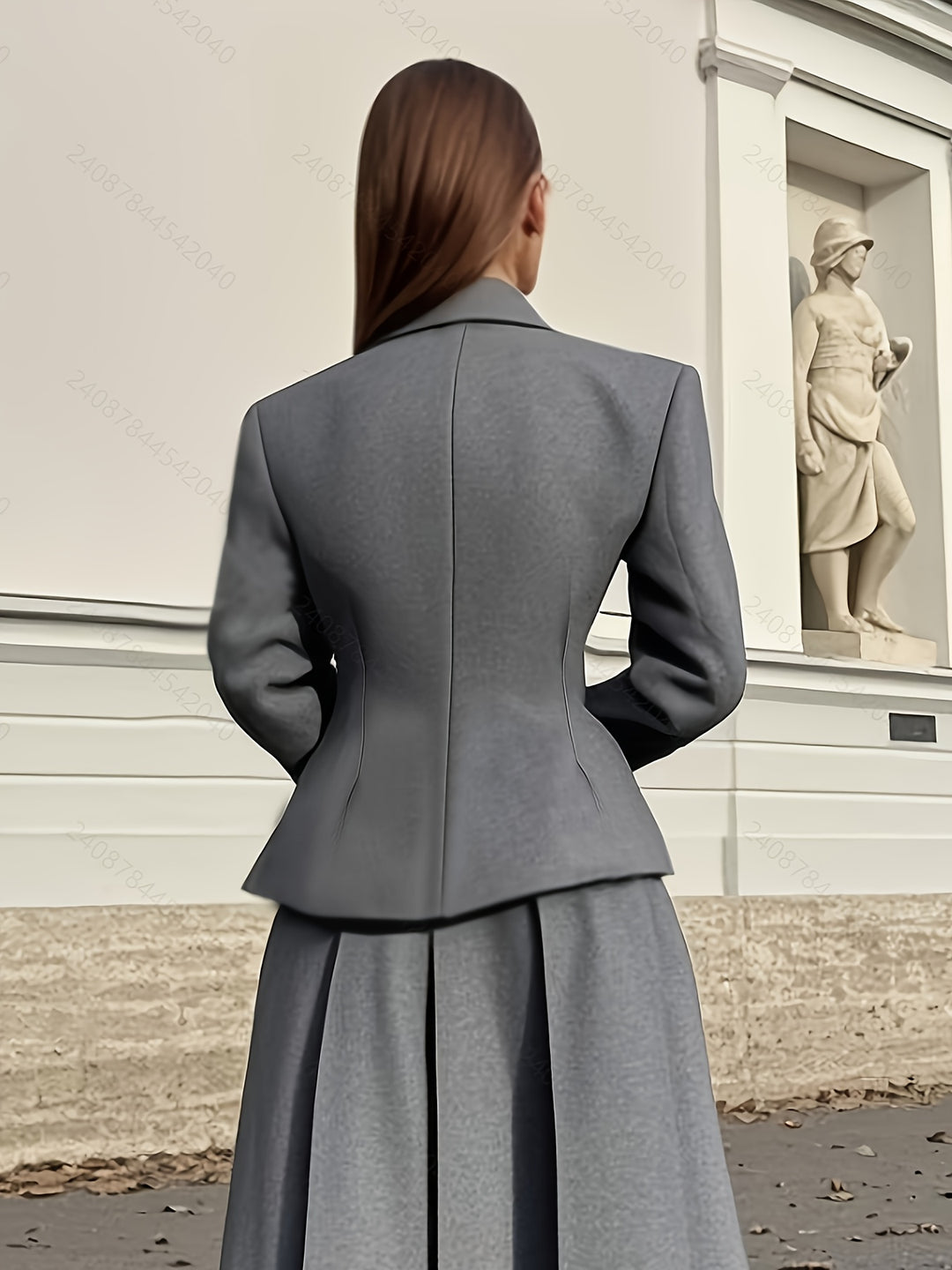 Women's 2pcs Elegant Solid Color Jacket & Midi Suit Set