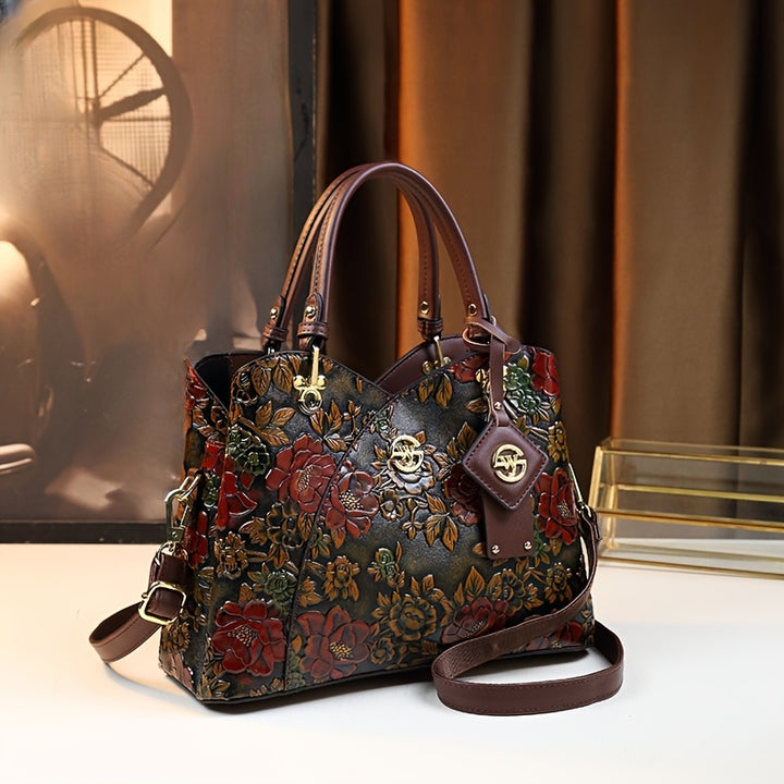 Floral Handbag for Wo, Autumn Winter New Arrival, Hand-Painted Tote with Zipper Closure, Elegant Mom Purse