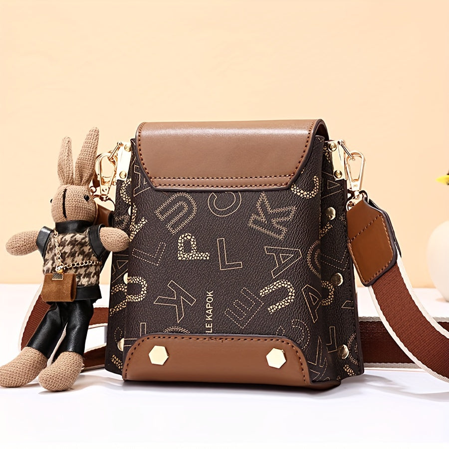 FKTSR Women's Elegant Mini Crossbody Handbag with Magnetic Closure & Adjustable Chain Strap - Golden-Tone Hardware, Brown/White, Compact Purse with Wrist Strap & Detachable Strap, Golden-Tone Hardware, Lining - Versatile Ever