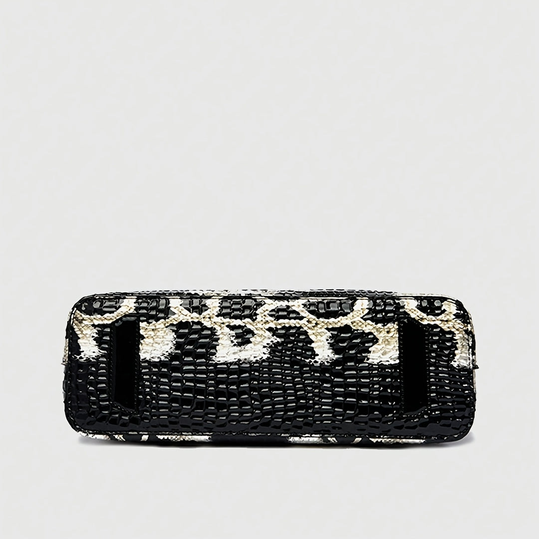 [Glossy Handbag] 2024 New Fashion Glossy Handbag & Handbag - Black & Golden Snake Light Beige Design, Large Capacity with Zipper Closure, Durable Polyester Lining & Golden-Tone Hardware for Wo 's Casual & Formal Events, Handb