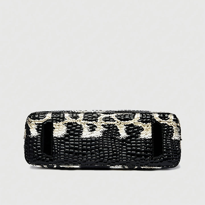 [Glossy Handbag] 2024 New Fashion Glossy Handbag & Handbag - Black & Golden Snake Light Beige Design, Large Capacity with Zipper Closure, Durable Polyester Lining & Golden-Tone Hardware for Wo 's Casual & Formal Events, Handb