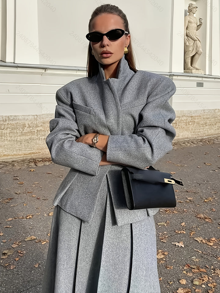 Women's 2pcs Elegant Solid Color Jacket & Midi Suit Set