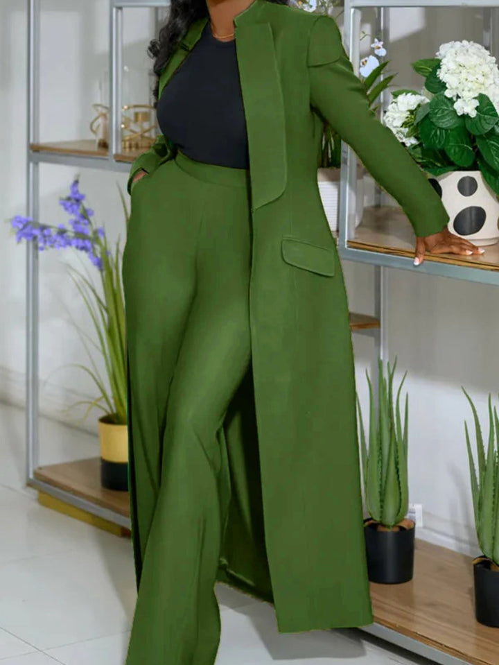 Notched Collar Long Blazer Suit Set for Women
