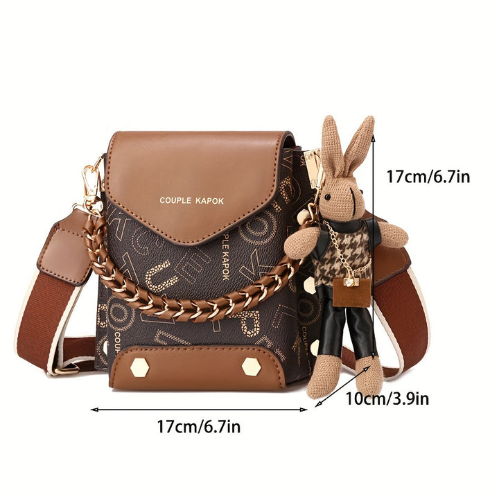 FKTSR Women's Elegant Mini Crossbody Handbag with Magnetic Closure & Adjustable Chain Strap - Golden-Tone Hardware, Brown/White, Compact Purse with Wrist Strap & Detachable Strap, Golden-Tone Hardware, Lining - Versatile Ever