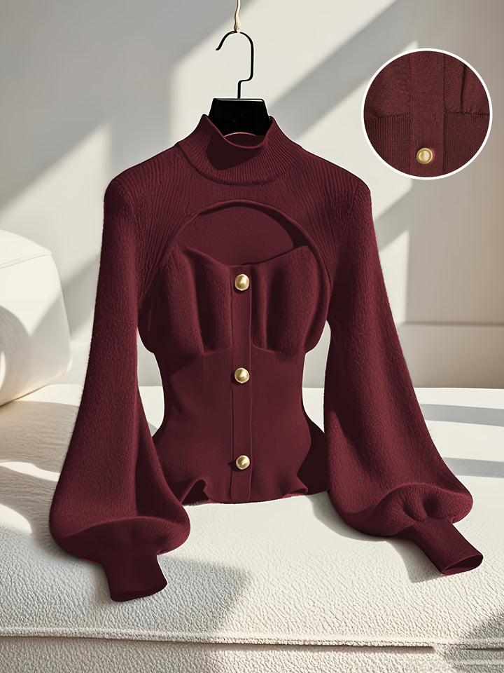 Women's Burgundy Slim-Fit Winter Sweater Jacket