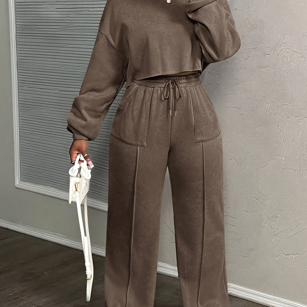 Casual Loose Women's Solid Color Street Style Drawstring Sweat Set