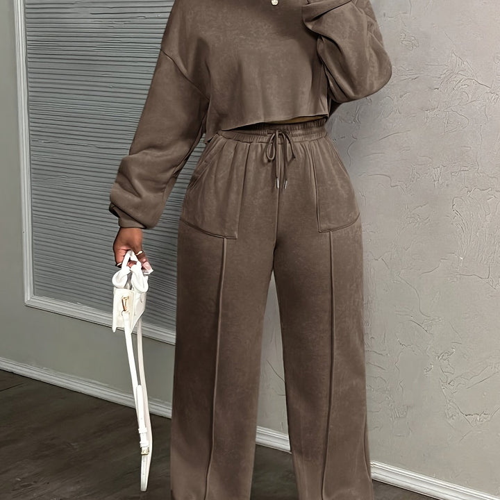 Casual Loose Women's Solid Color Street Style Drawstring Sweat Set