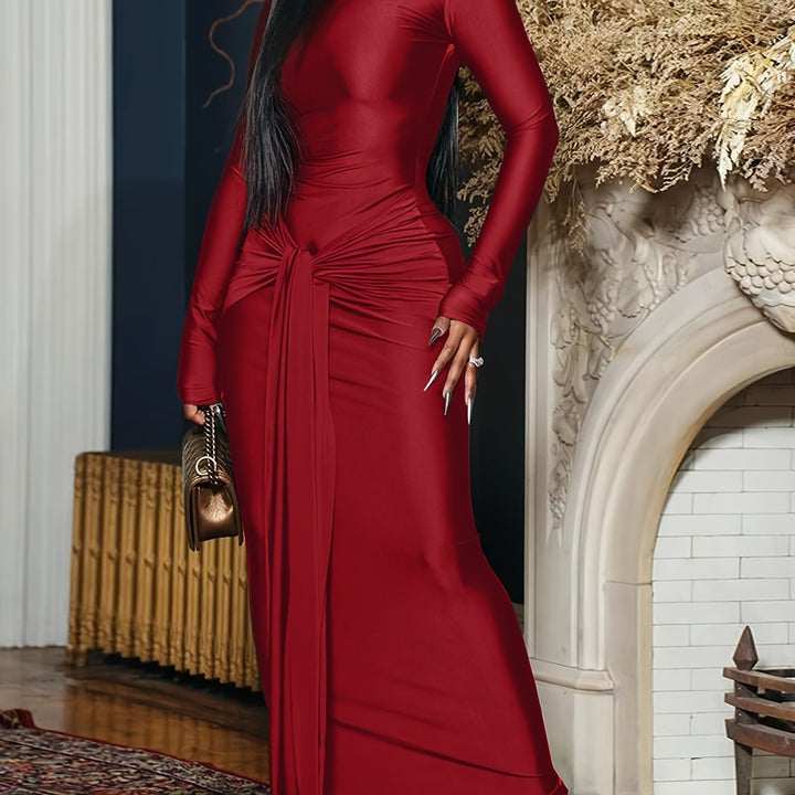 Elegant Women's High-Neck Bodycon Midi Dress