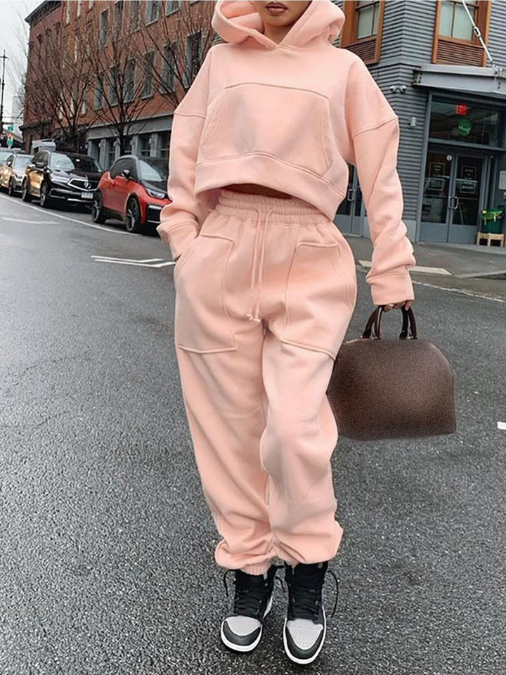 Suit for Women Women Fashion Solid Velvet Sweater Casual Twopiece Suit in Winter Nine Pant Suits