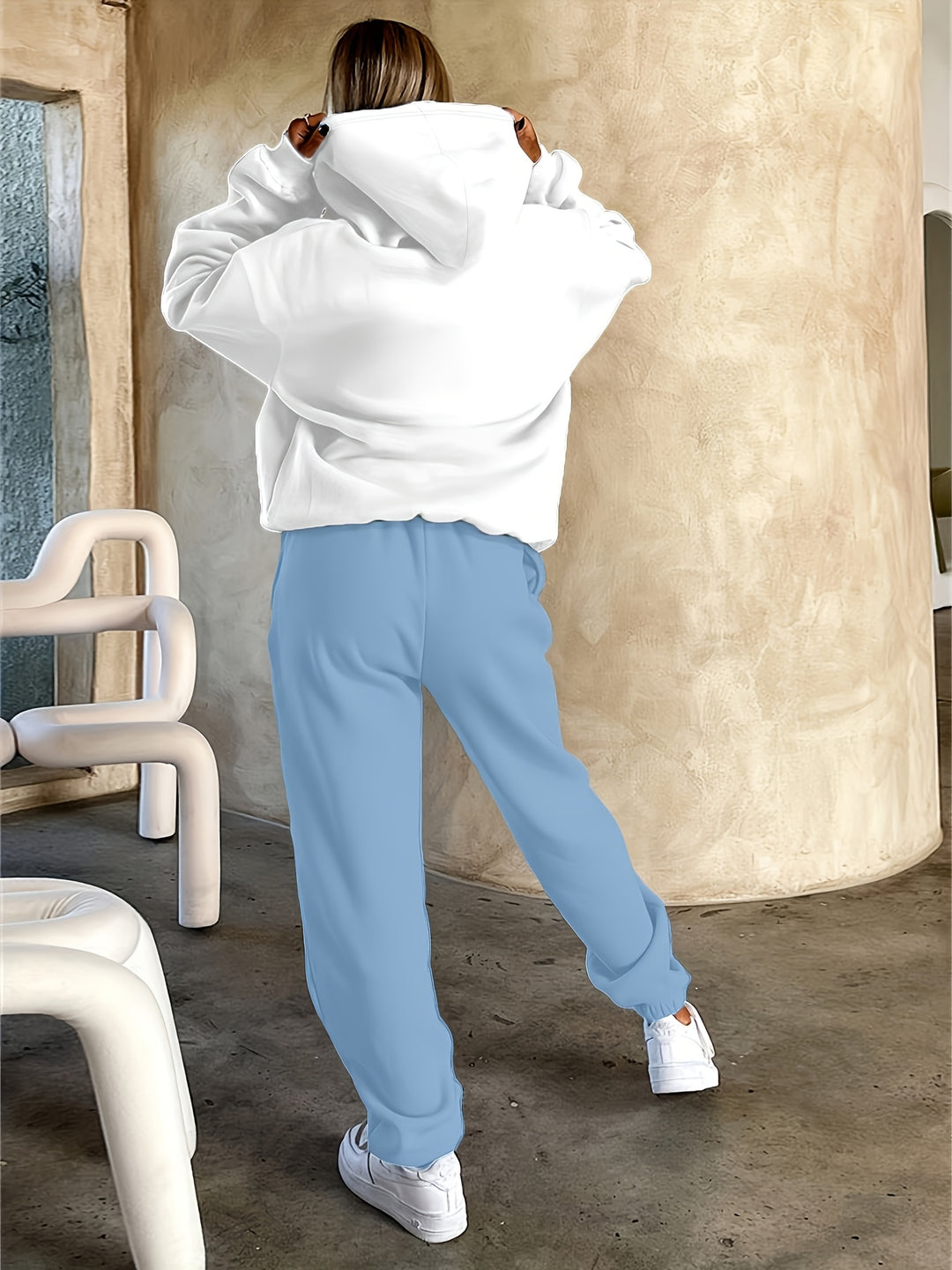 Women'S 2pcs Outfits CREATE Print Hoodie And Sweatpants Set, Fall Winter Oversized Fleece-Lined Casual With Pockets