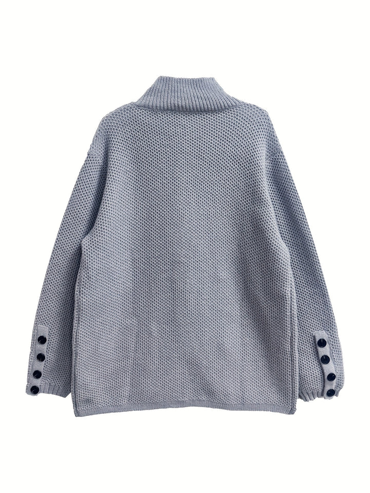 Elegant Women's High Neck Pocket Cardigan Coat, Autumn and Winter Outfit, Casual Streetwear for Daily Commute