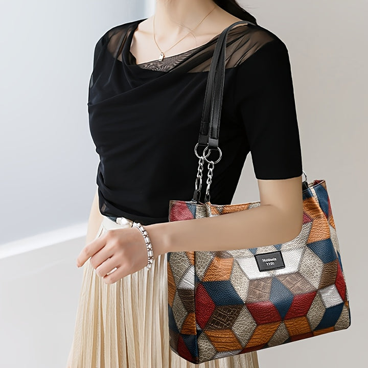 Perfect Lily Elegant Women's Plaid Shoulder Bag with Fixed Straps