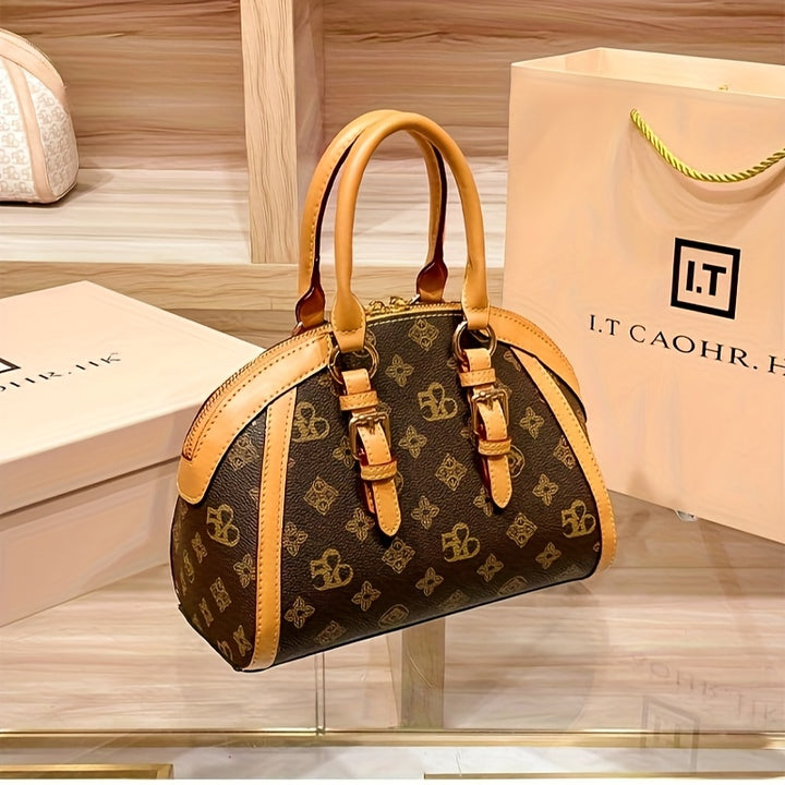 Luxury Designer Women's Coffee Brown Animal Print PVC Shoulder Bag