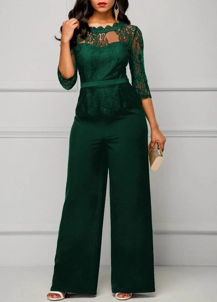 Elegant Sexy Jumpsuits Women Long Sleeve Lace Patchwork Jumpsuit