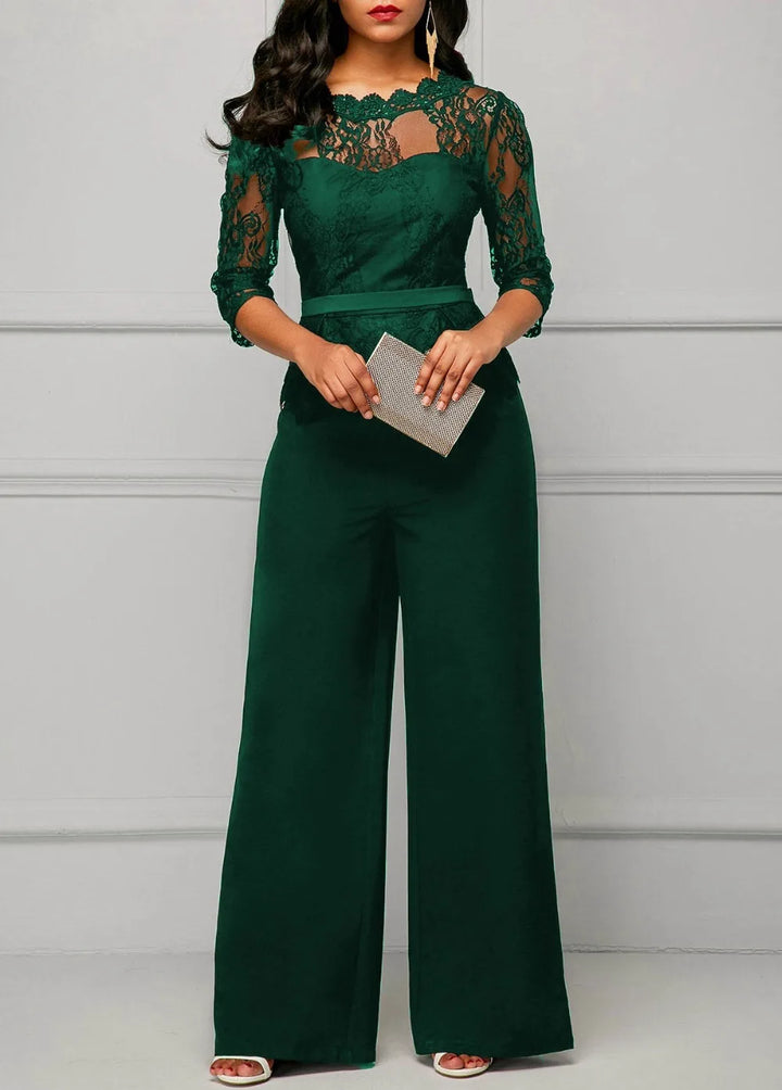 Elegant Sexy Jumpsuits Women Long Sleeve Lace Patchwork Jumpsuit