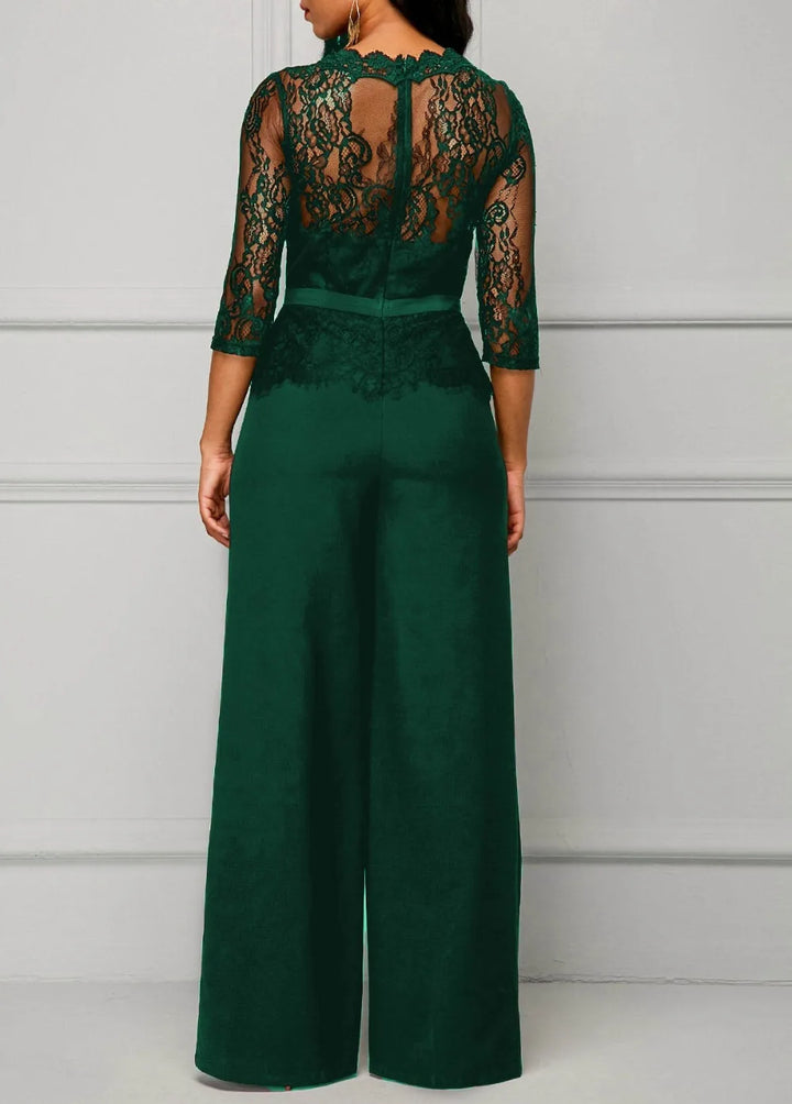 Elegant Sexy Jumpsuits Women Long Sleeve Lace Patchwork Jumpsuit