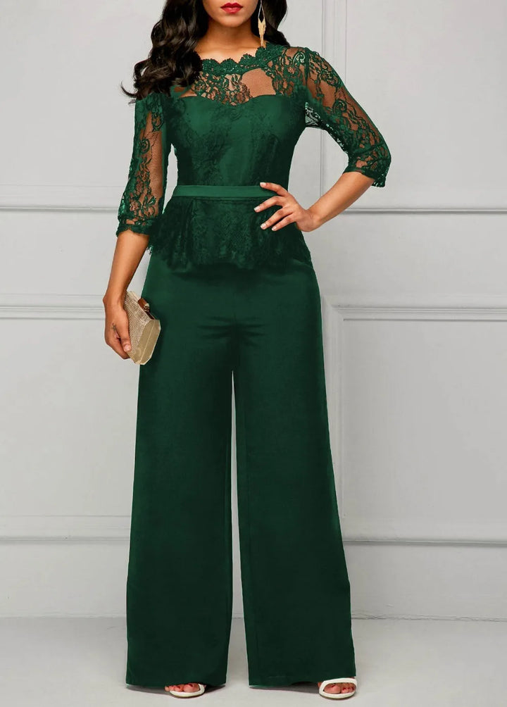 Elegant Sexy Jumpsuits Women Long Sleeve Lace Patchwork Jumpsuit
