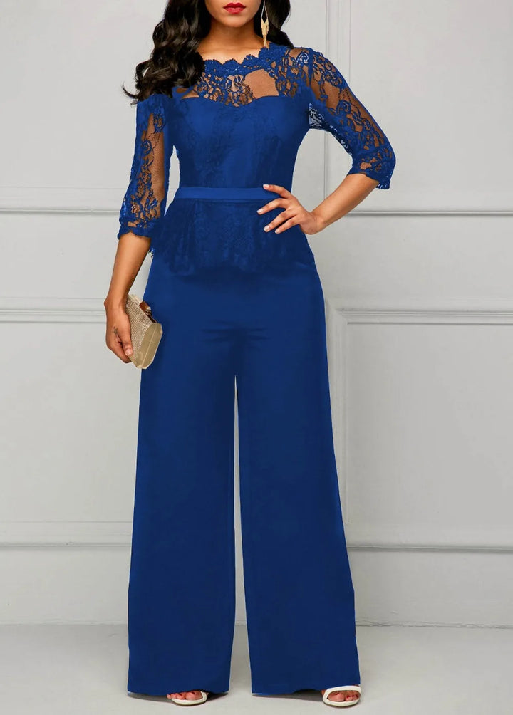 Elegant Sexy Jumpsuits Women Long Sleeve Lace Patchwork Jumpsuit