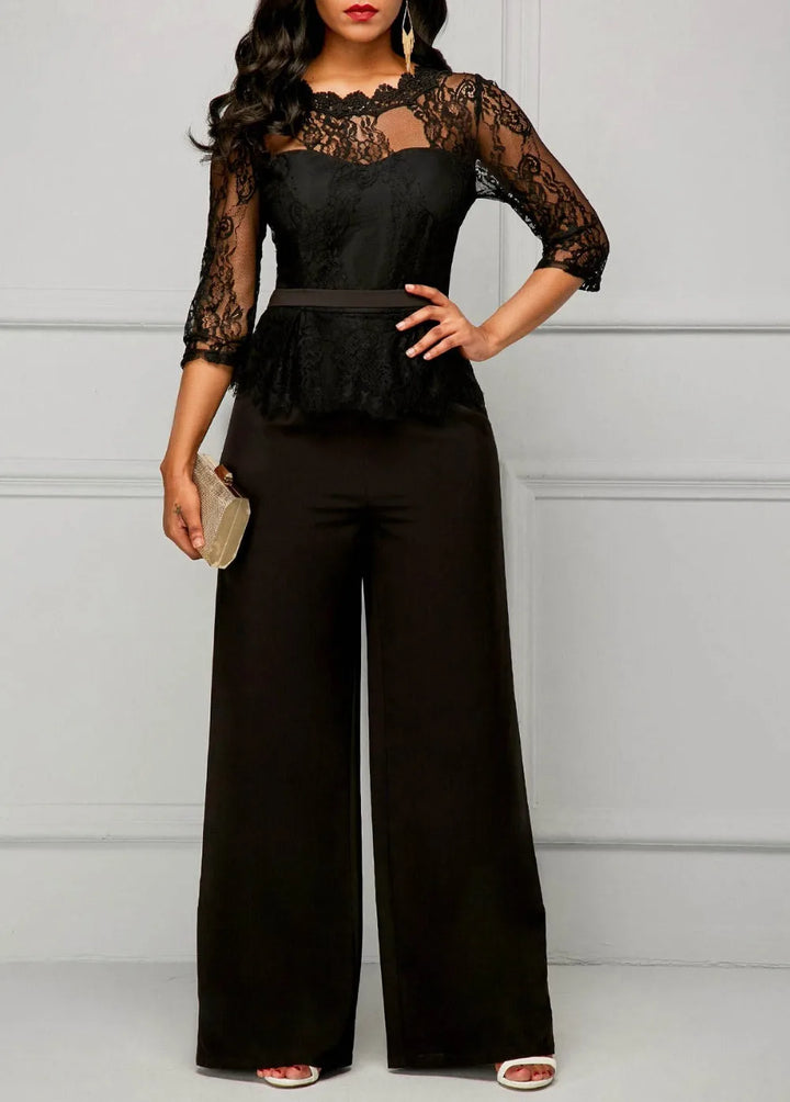 Elegant Sexy Jumpsuits Women Long Sleeve Lace Patchwork Jumpsuit