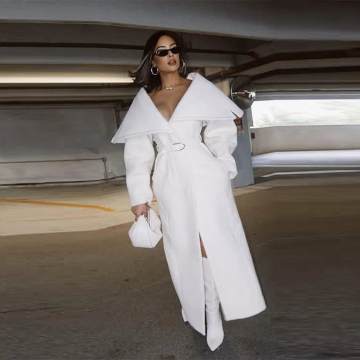 Stylish Elegant Woolen Coat Belted High-end Office