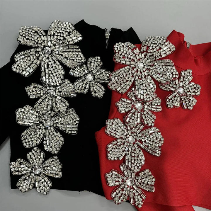 Women's Heavy Industry Nail Bead Flower Short Skirt Set