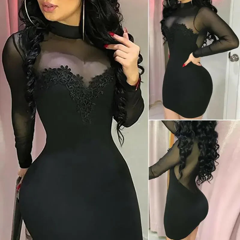 Women Elegant Mini Dress Chiffon Sexy Transparent Strapless Party Bandage Bodycon Mini Dress