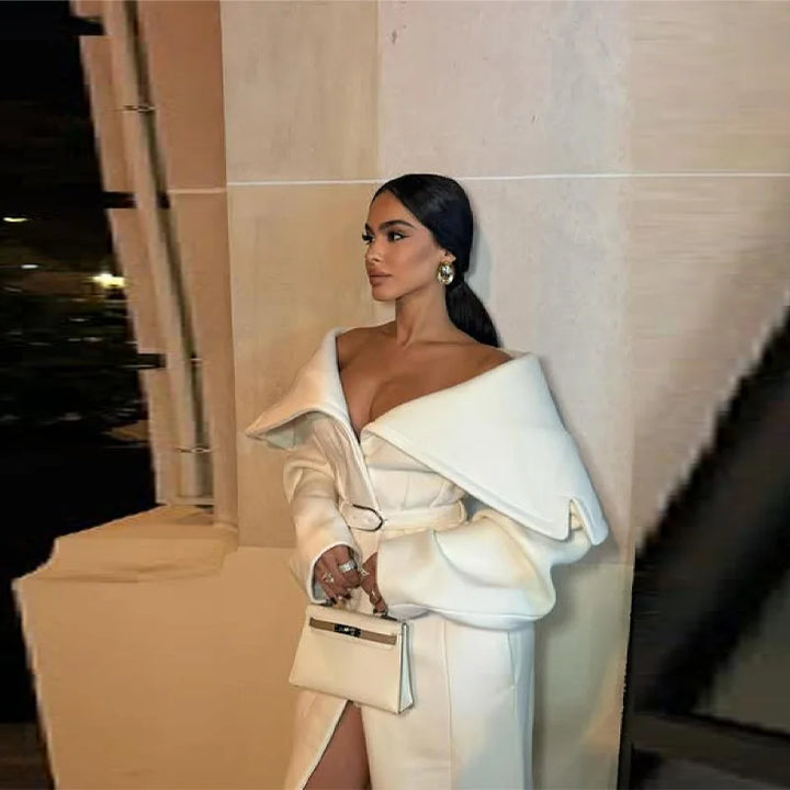 Stylish Elegant Woolen Coat Belted High-end Office