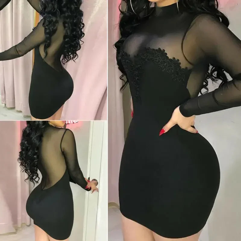 Women Elegant Mini Dress Chiffon Sexy Transparent Strapless Party Bandage Bodycon Mini Dress