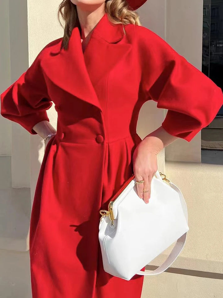 Winter Coat for Women Elegant Lantern Sleeve Lapel Collar Trench Coat