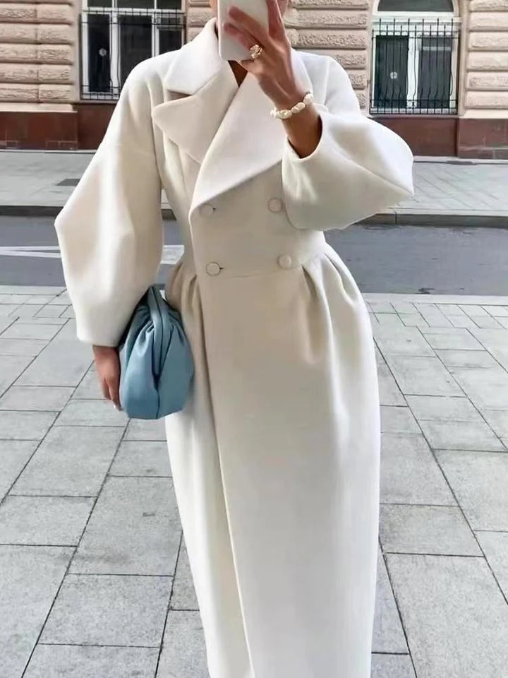 Winter Coat for Women Elegant Lantern Sleeve Lapel Collar Trench Coat