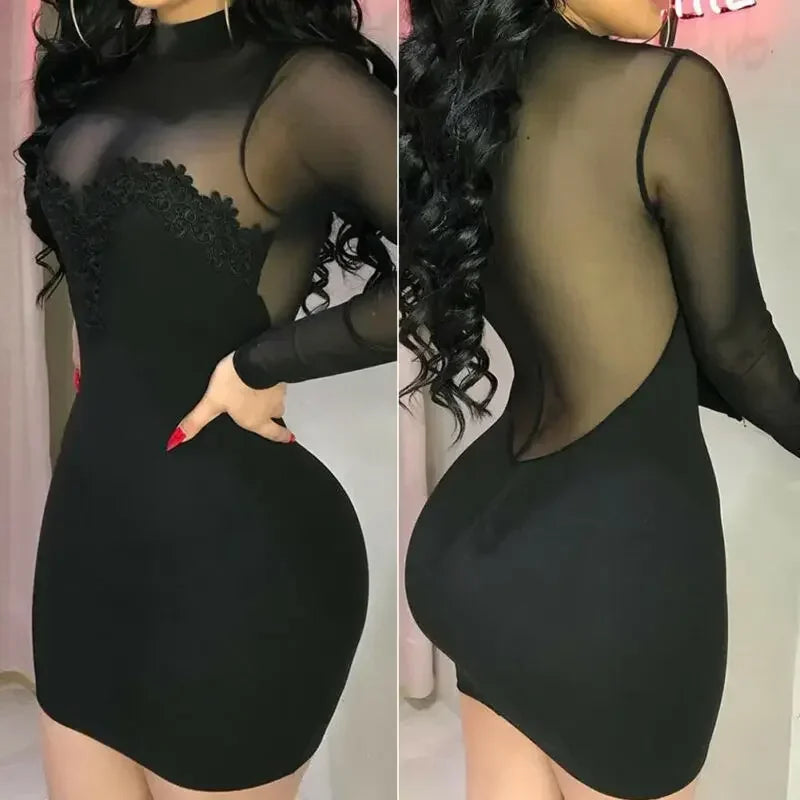 Women Elegant Mini Dress Chiffon Sexy Transparent Strapless Party Bandage Bodycon Mini Dress