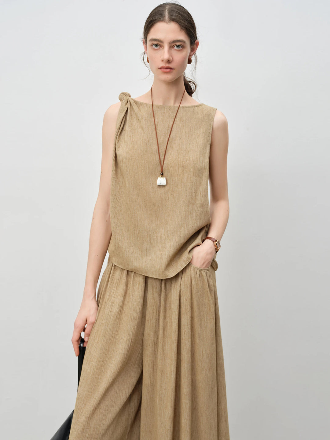 ZIQIAO 2025 Summer Women's Sleeveless Linen Set