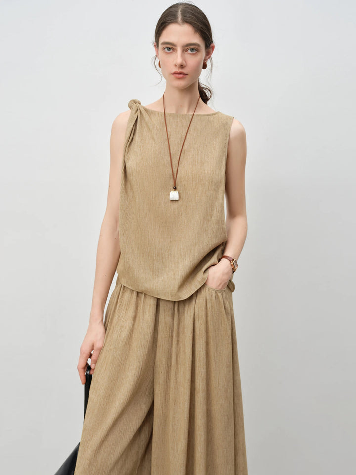 ZIQIAO 2025 Summer Women's Sleeveless Linen Set