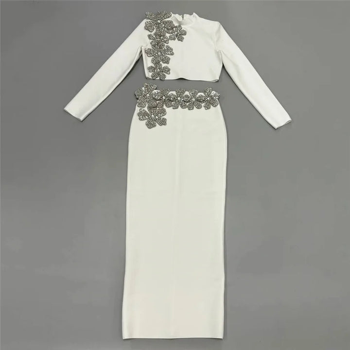 2024 New Arrival Women Two Pieces Sets Sexy Diamonds Long Sleeve Tops Skirts Autumn