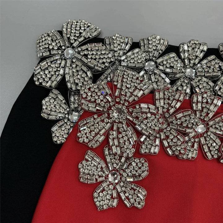 Women's Heavy Industry Nail Bead Flower Short Skirt Set