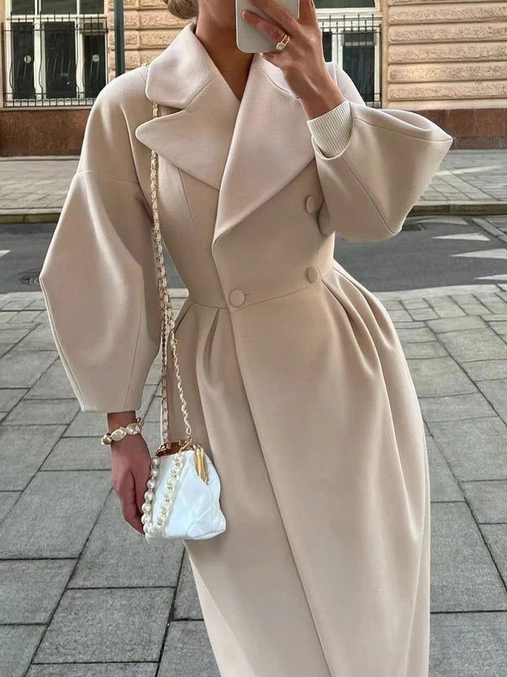 Winter Coat for Women Elegant Lantern Sleeve Lapel Collar Trench Coat