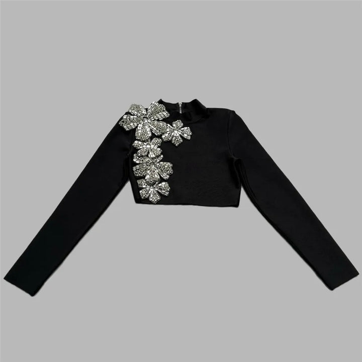 2024 New Arrival Women Two Pieces Sets Sexy Diamonds Long Sleeve Tops Skirts Autumn