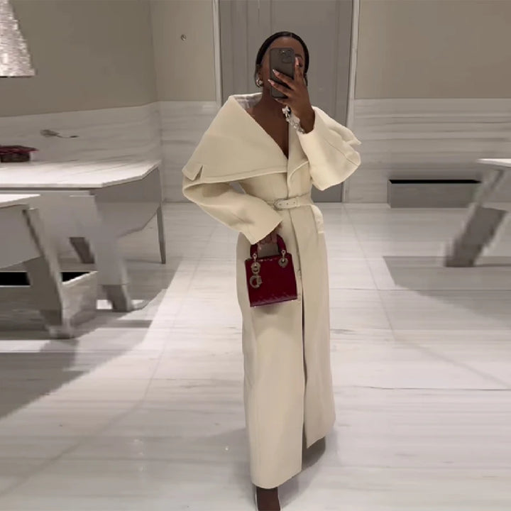 Stylish Elegant Woolen Coat Belted High-end Office