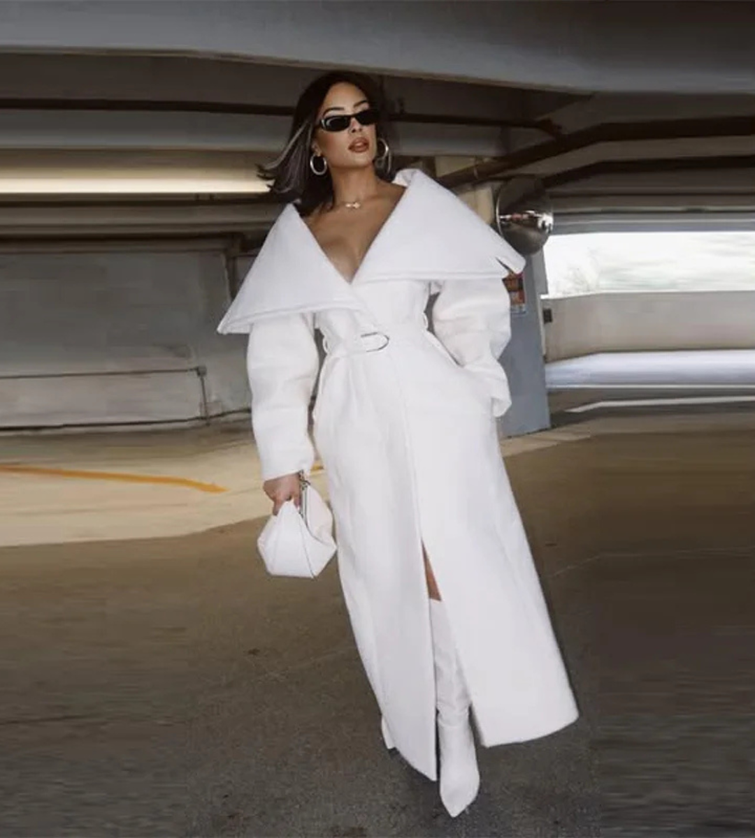 Stylish Elegant Woolen Coat Belted High-end Office