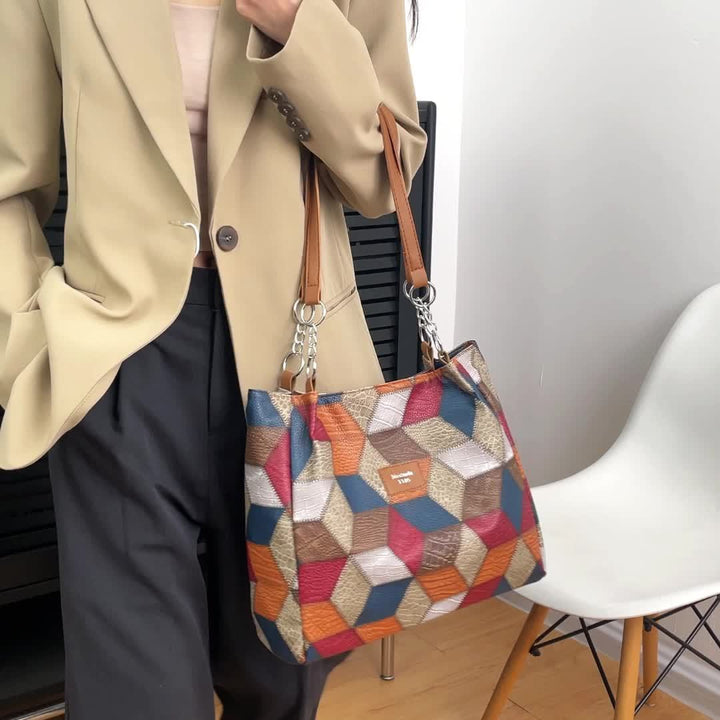 Perfect Lily Elegant Women's Plaid Shoulder Bag with Fixed Straps