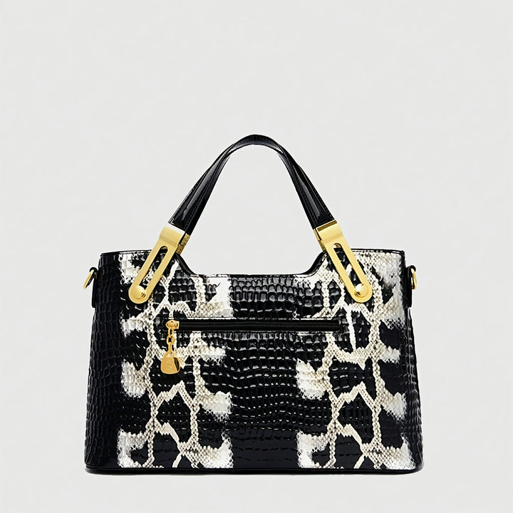 [Glossy Handbag] 2024 New Fashion Glossy Handbag & Handbag - Black & Golden Snake Light Beige Design, Large Capacity with Zipper Closure, Durable Polyester Lining & Golden-Tone Hardware for Wo 's Casual & Formal Events, Handb