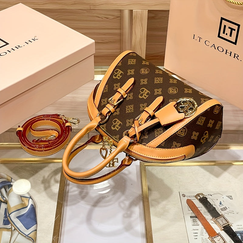 Luxury Designer Women's Coffee Brown Animal Print PVC Shoulder Bag